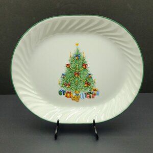 Corelle Holiday Magic Platter White Swirl Christmas Tree Oval Serving Plate